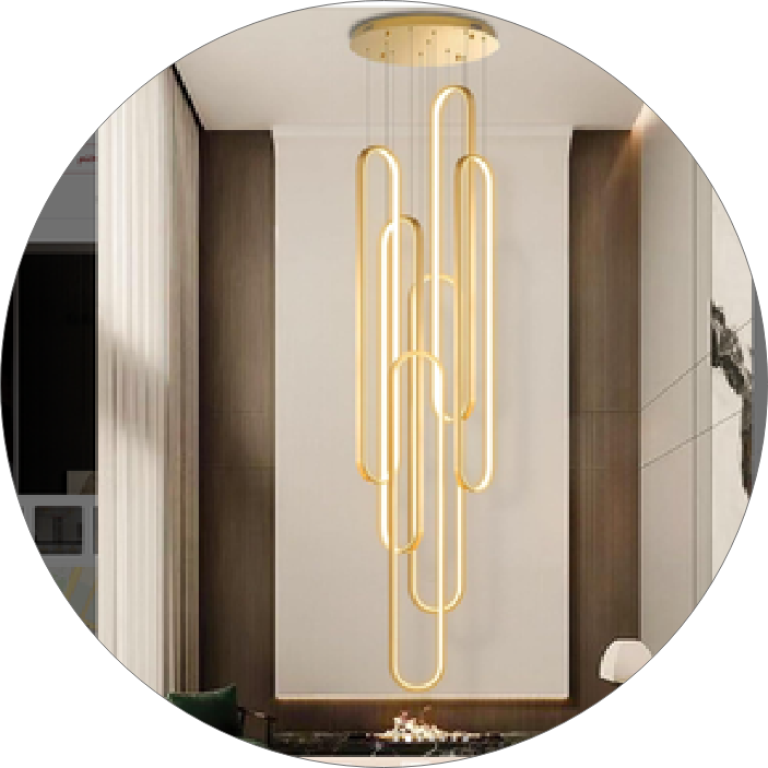 لوستر سقفی بلند طرح بیضی 6 شاخه کد 00851 - خرید بهترین کیفیت و قیمت در فروشگاه گروه روشنایی دلوری || انواع لوستر سقفی و دیواری مدرن